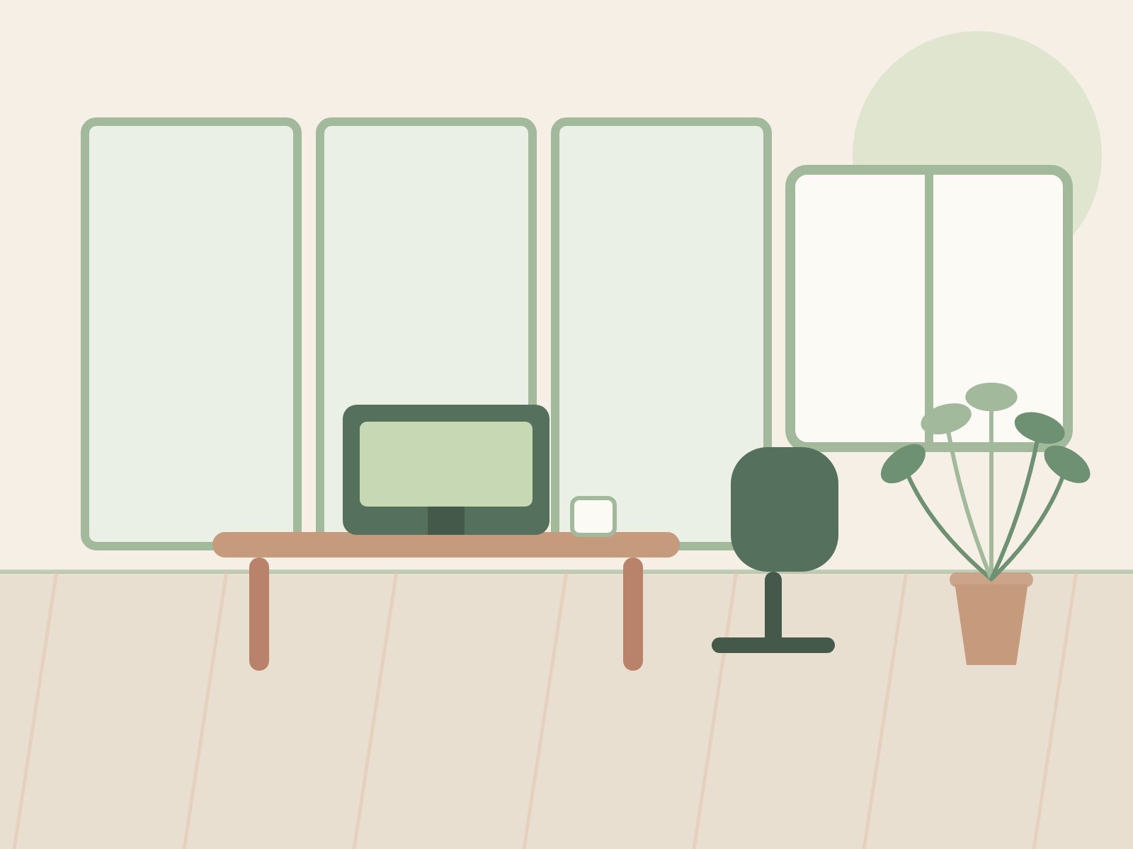Spacious contemporary office with glass partitions