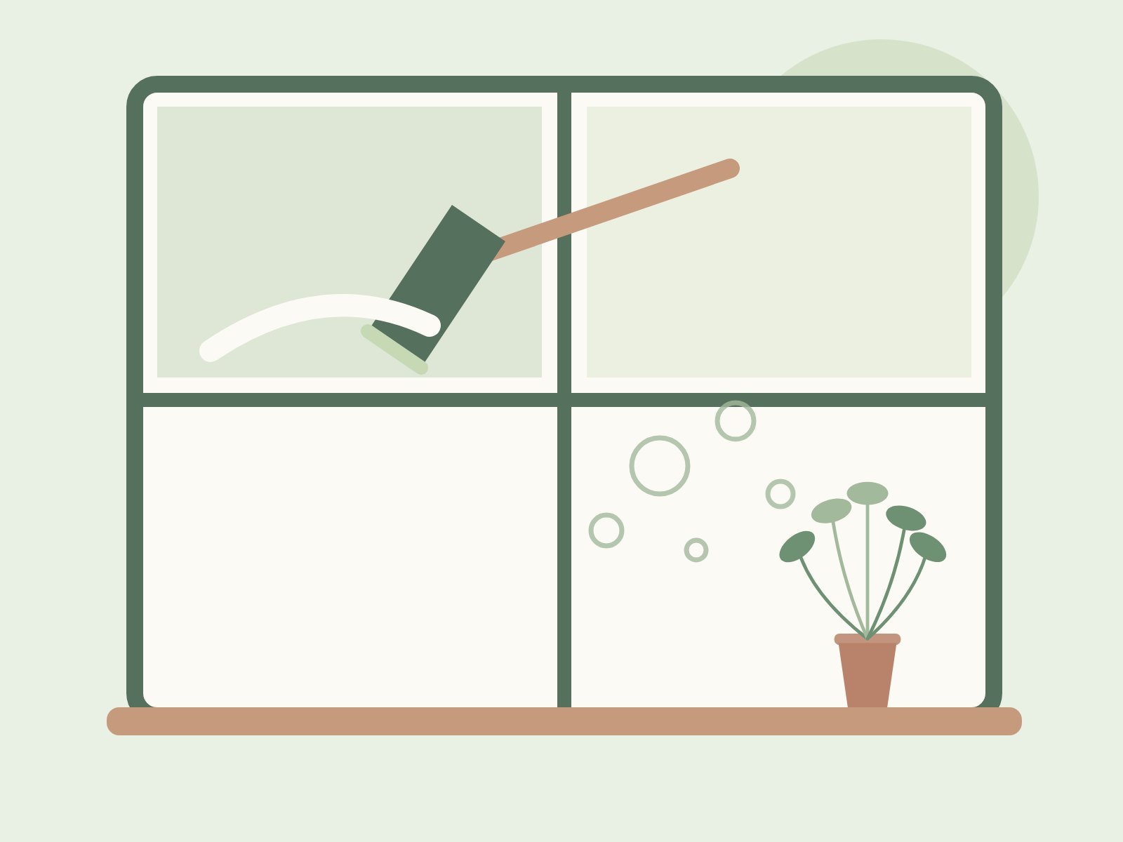 Cleaner wiping glass with a spray bottle and cloth